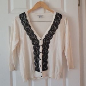 H&M Ivory Black Lace Sweater EUC